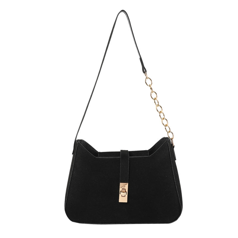 Women's Suede Solid Color Classic Style Sewing Thread Square Zipper Buckle Shoulder Bag