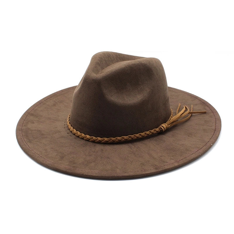 New Suede Top Hat Men And Women Couple Big Brim Hat Peach Heart Top Gentleman's Hat