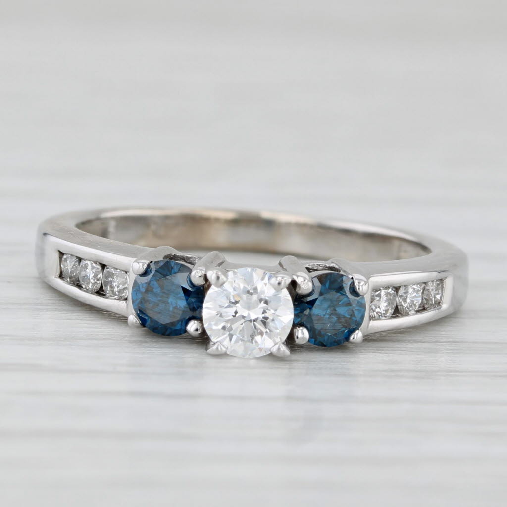 0.69ctw Round White Blue Diamond Engagement Ring 10k White Gold Size 5.75
