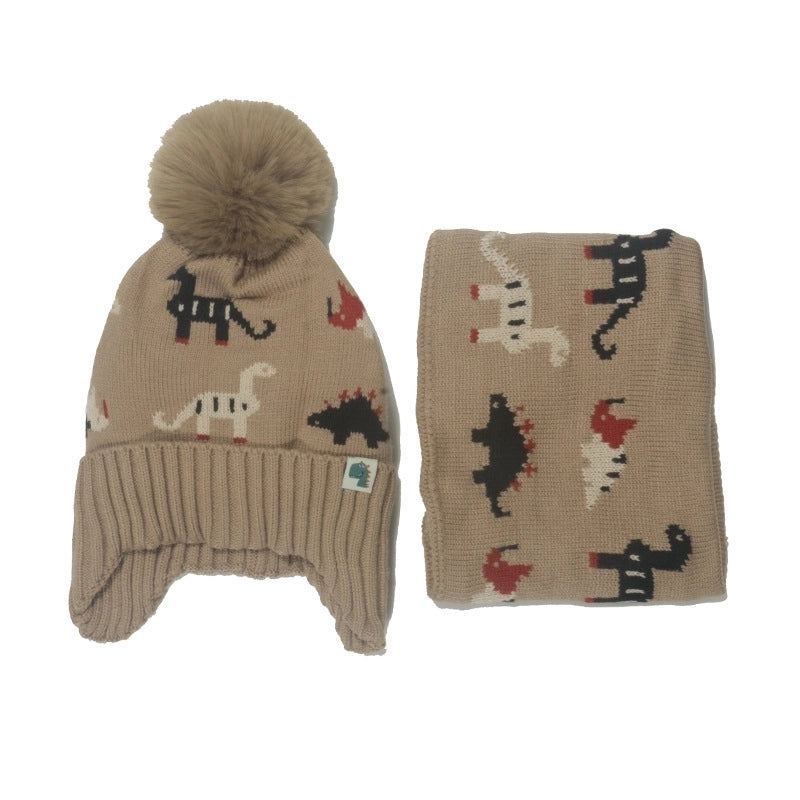 Men's Cute Dinosaur Acrylic Scarf Hat 1 Set