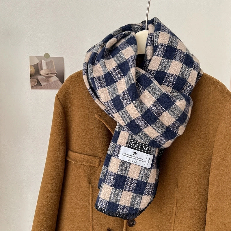 Plaid Scarf Women's Winter High-grade Gradient Mohair Thickened Warm Scarf New Cashmere-like Shawl