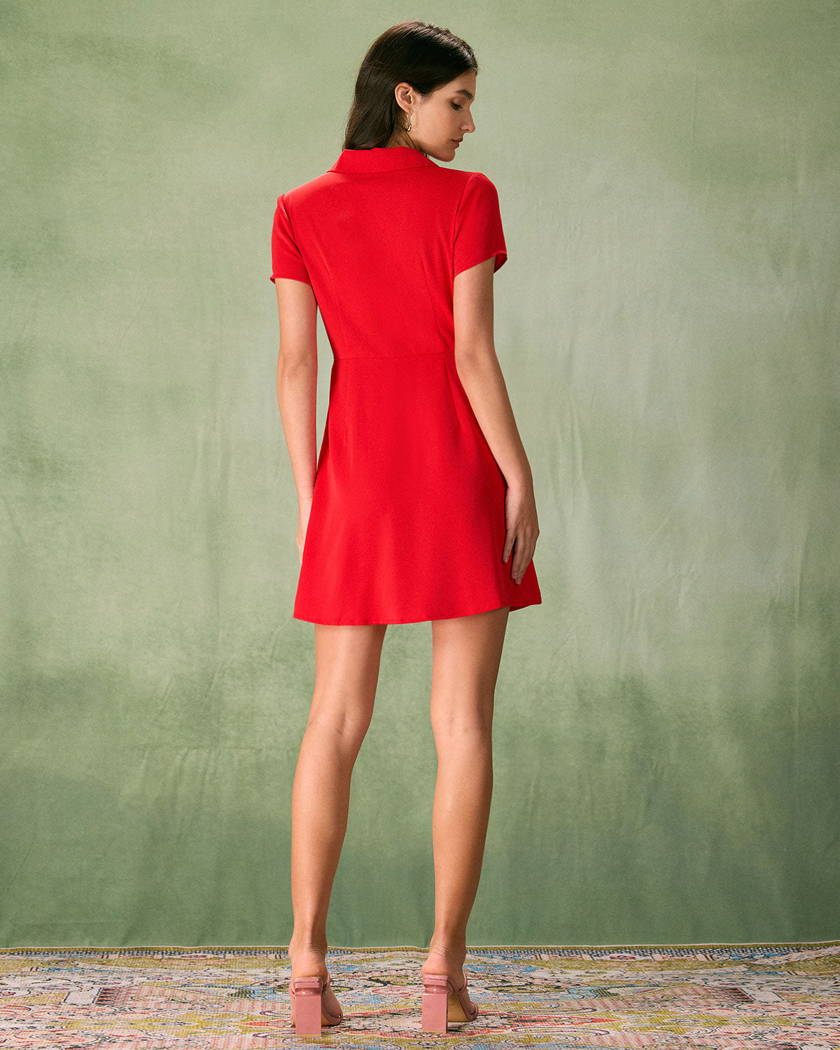 The Red Lapel Button Mini Dress