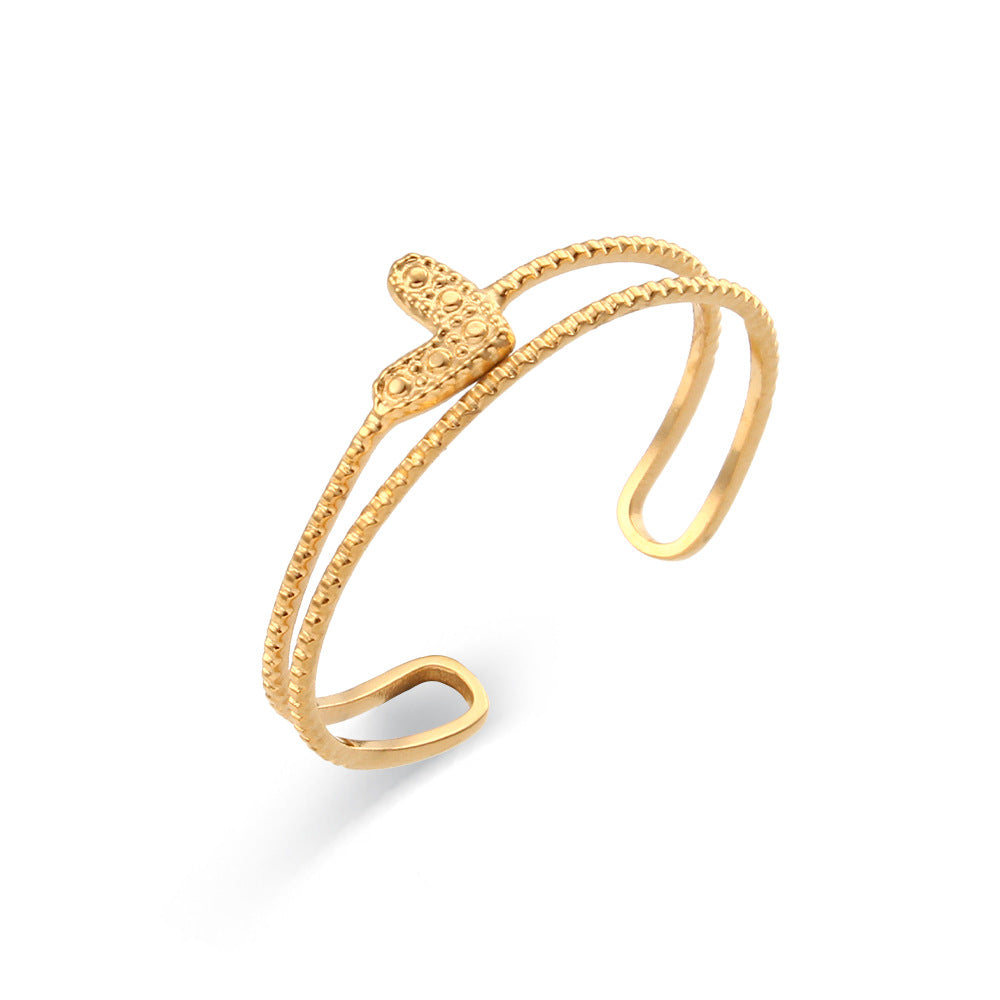 Women Fashion Stripe Geometric Stainless Steel 18K Gold Plated Rings
