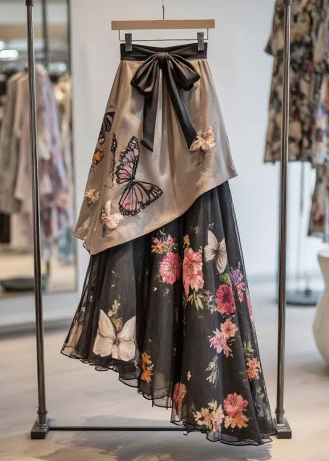 Chic Asymmetrical Print High Waist Chiffon Patchwork Skirt Summer