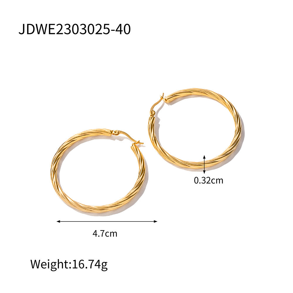 IG Style Round Geometric Stainless Steel 18K Gold Plated Earrings