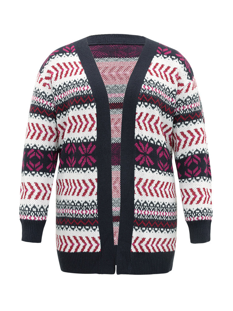 Geo Print Open Front Patchwork Cardigan