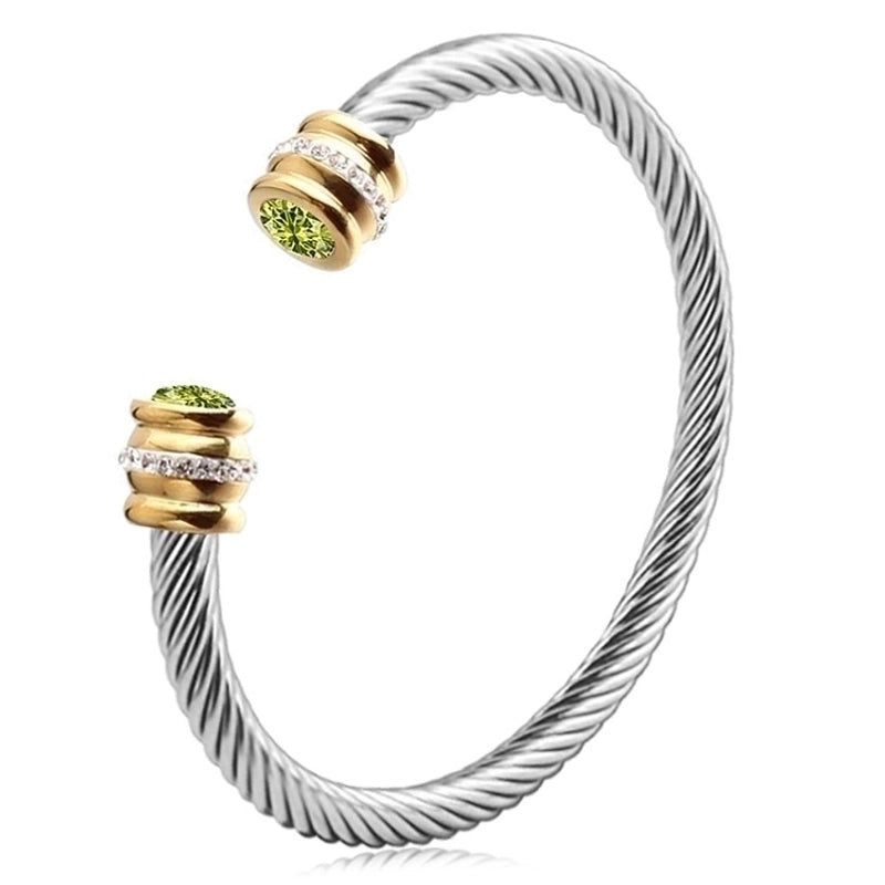 3 Pieces Minimalist Solid Color Stainless Steel Inlay Zircon Cuff Bracelets