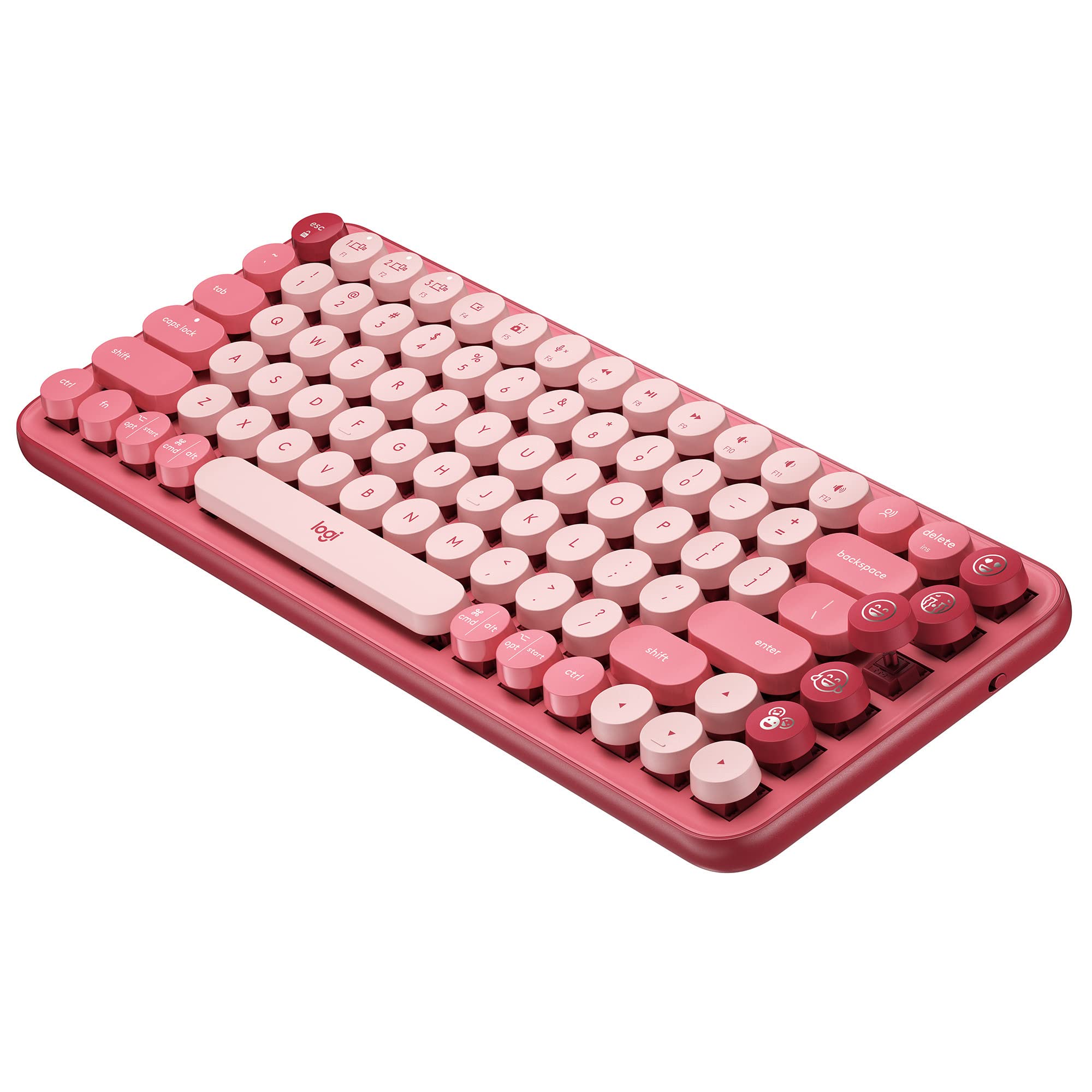 Logitech POP Keys - Teclado mecánico inalámbrico con teclas de emoji personalizadas (rosa rompecorazones) con mouse inalámbrico, reposamanos, concentrador USB de 4 puertos y alfombrilla para mouse (5 artículos)