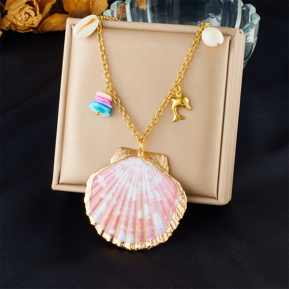 Fashion Holiday Advanced Multi-Element Marine Life Pendant Shell Starfish Sun Stainless Steel Necklace