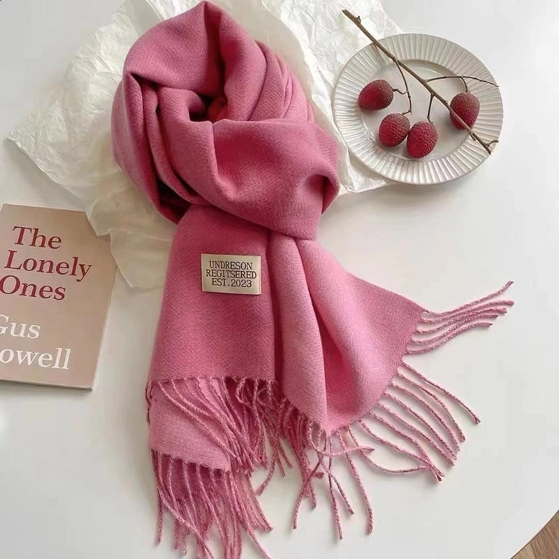Double-sided Plain Scarf  Couple Mid-length Scarf Autumn And Winter Warm Color Matching Shawl Tassel Scarf