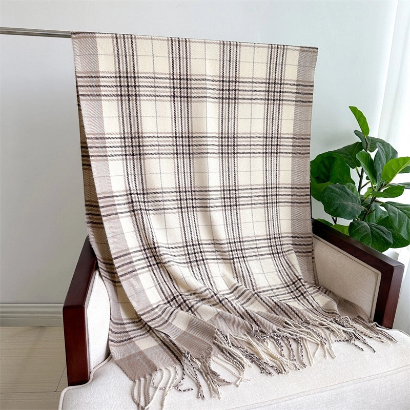 New Plaid Artificial Cashmere Scarf Autumn And Winter Simple All-Matching Warm Scarf Women's Thickened Tassel Shawl
