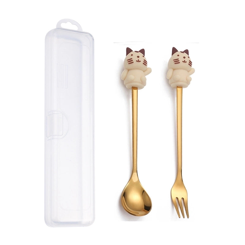 Christmas Cute Animal Santa Claus Stainless Steel Tableware 2 Pieces