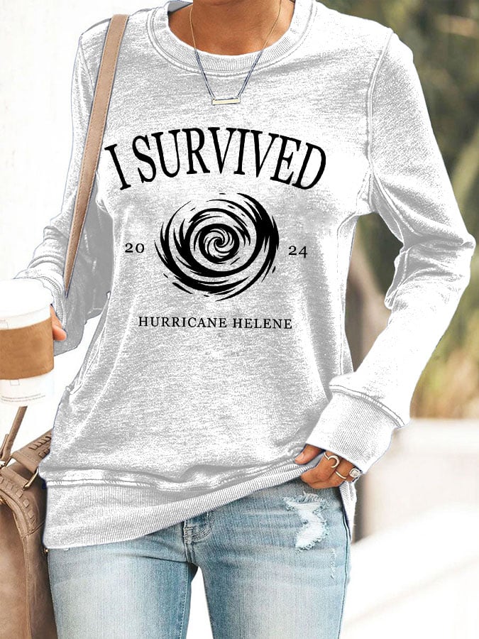 Women's I Survived Hurricane Helene 2024 Printed Casual Sweatshirt