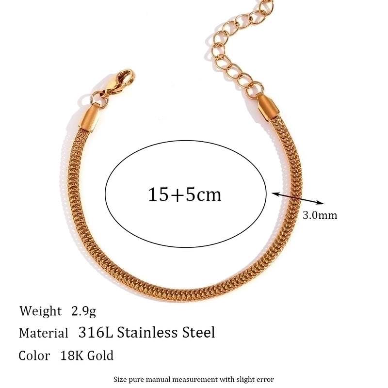 Minimalist Classic Style Oval Solid Color 304 Stainless Steel 18K Gold Plated Bracelets In Bulk