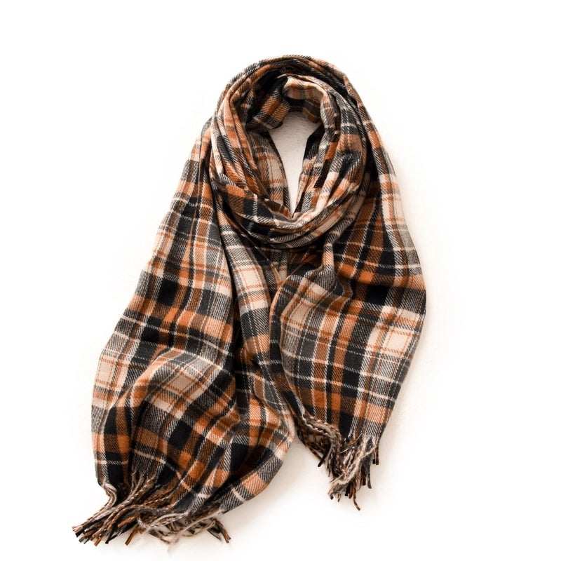 Women's Basic Minimalist Plaid Polyester Tassel Scarf