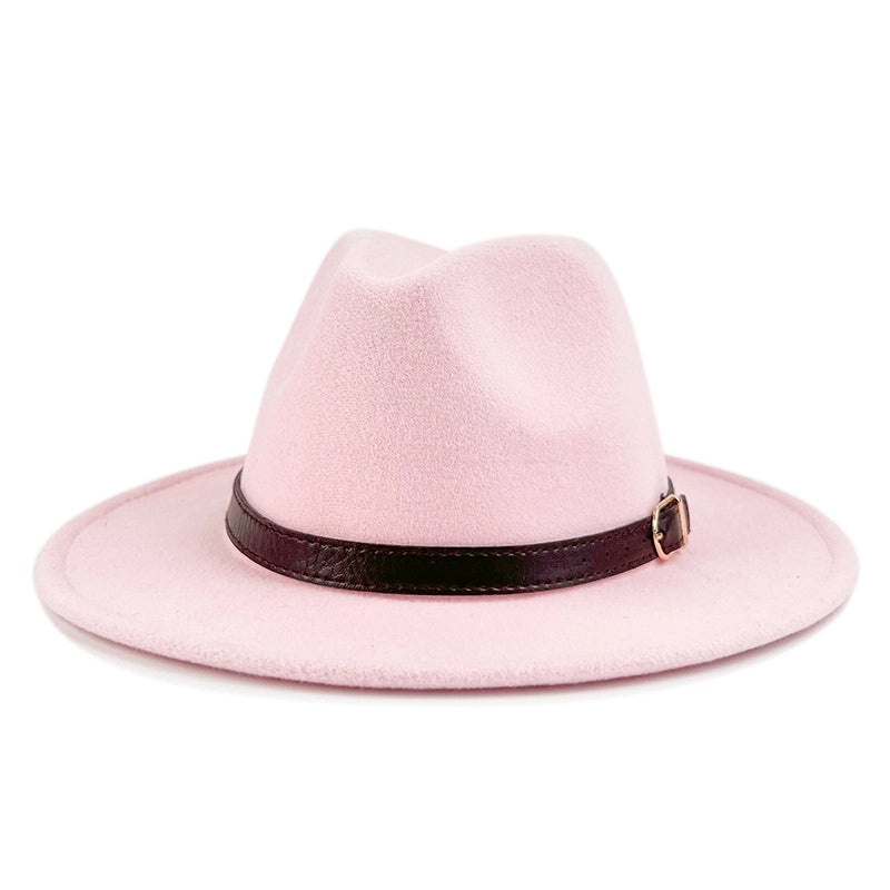 Explosions Solid Color Belt Woolen Hat Autumn And Winter Wind Fedora Hat Men's And Women's Felt Hat