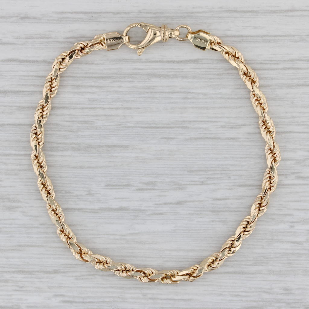 Rope Chain Bracelet 14k Yellow Gold Lobster Clasp 7 3.5mm