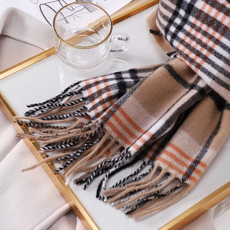 Women's Vintage Style Sweet Minimalist Stripe Plaid Artificial Wool Scarf