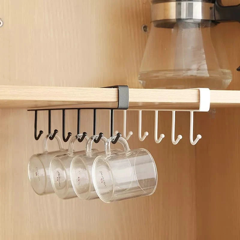 Cabinet Under Shelf 6 Hooks Iron Hanging Rack