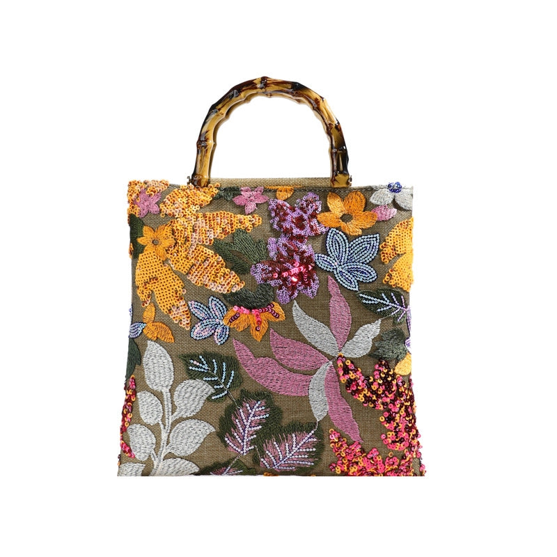 Women's Cotton And Linen Printing Vintage Style Square Zipper Handbag