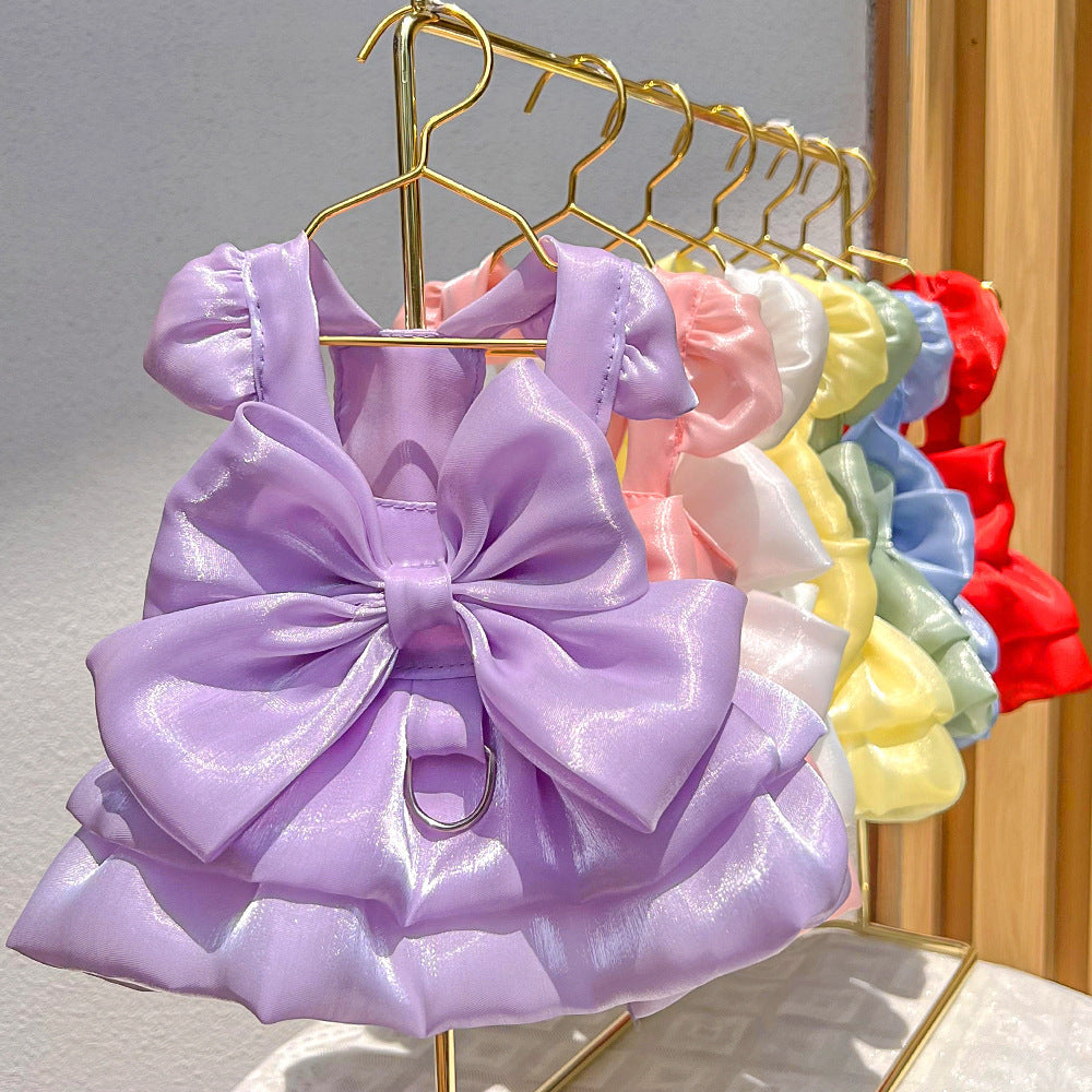 Solid Color Bow Layered Dog Harness Dress