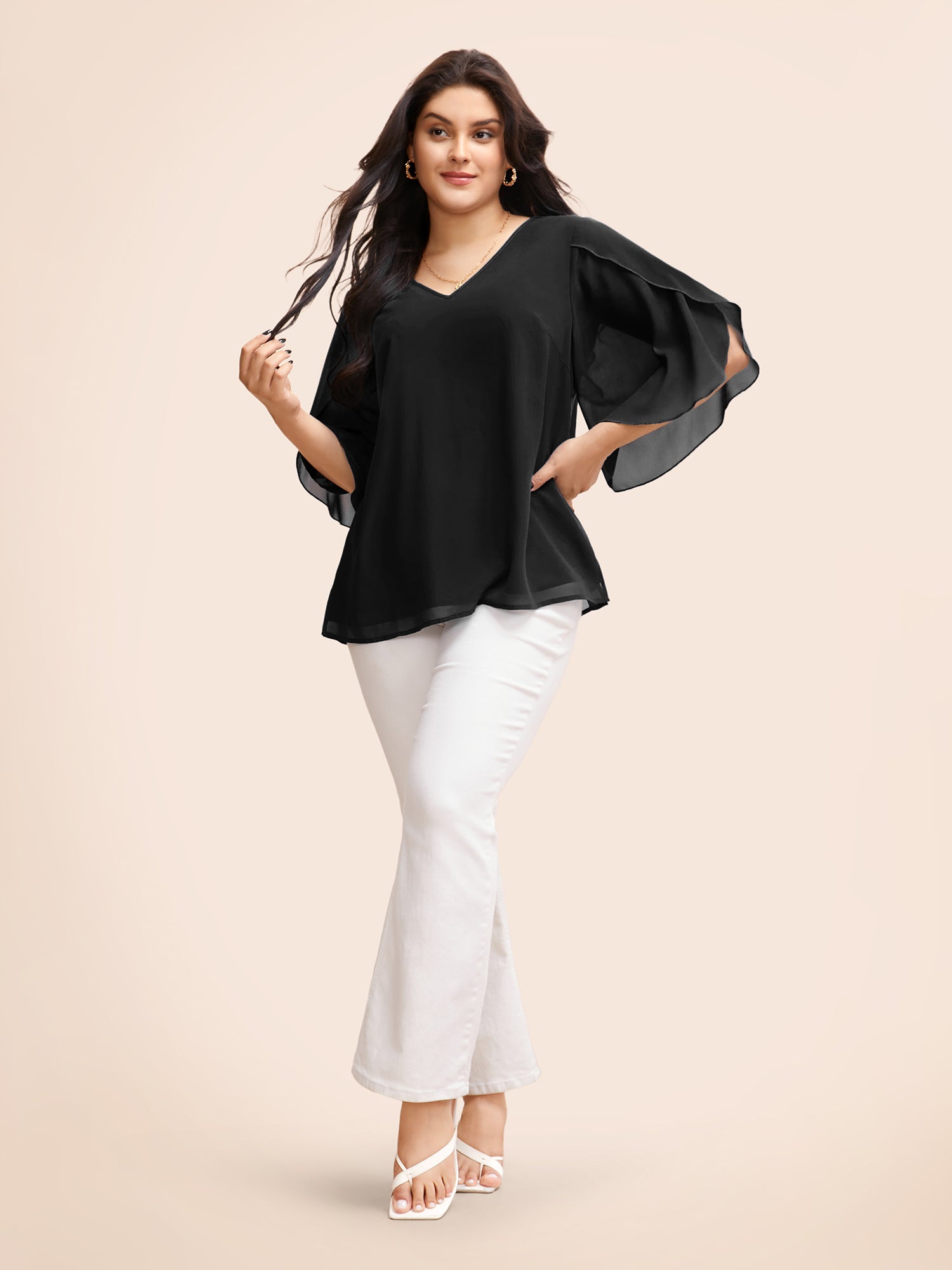 Chiffon Gathered Petal Sleeve Blouse