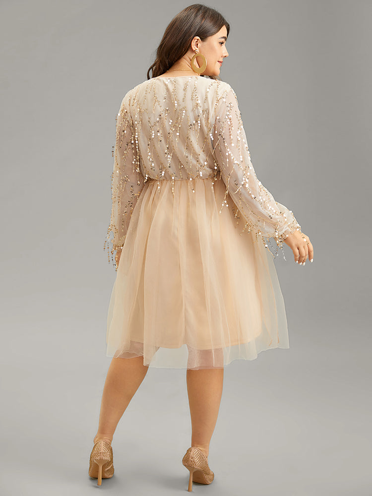 Sequin Mesh Patchwork Tassel Dress