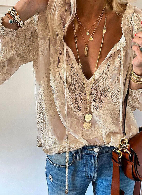 Printed Solid Color Lace Shirt