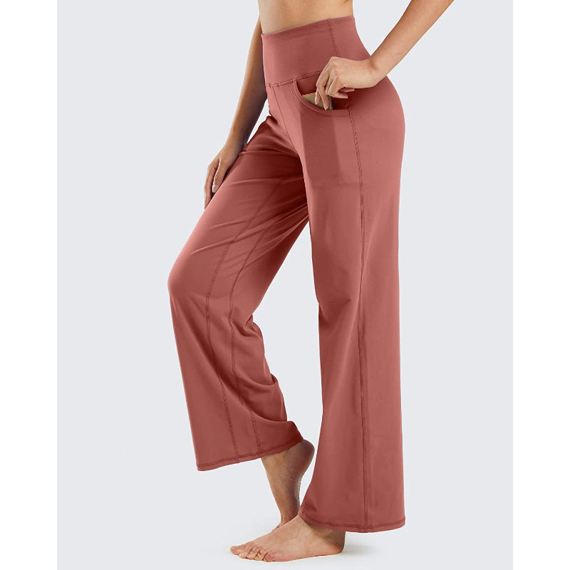Women Wide Leg Yoga Pants High Waist Stretch Workout Sweatpants With Pockets Casual Straight Leg Pants