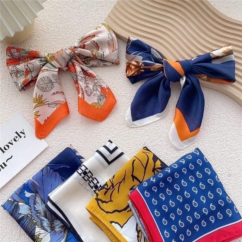 Fashion Small Thin Square Towel Silk Scarf Hair Band For Women 70*70