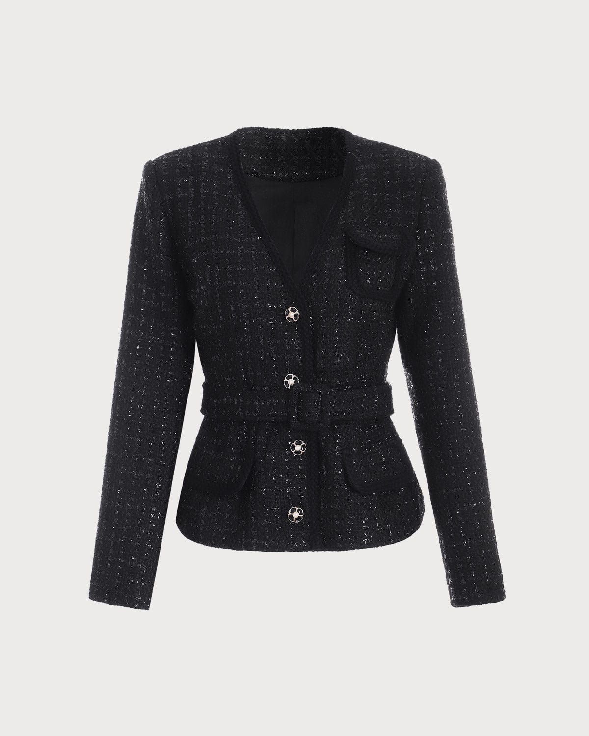 The V Neck Single-breasted Belted Jacket