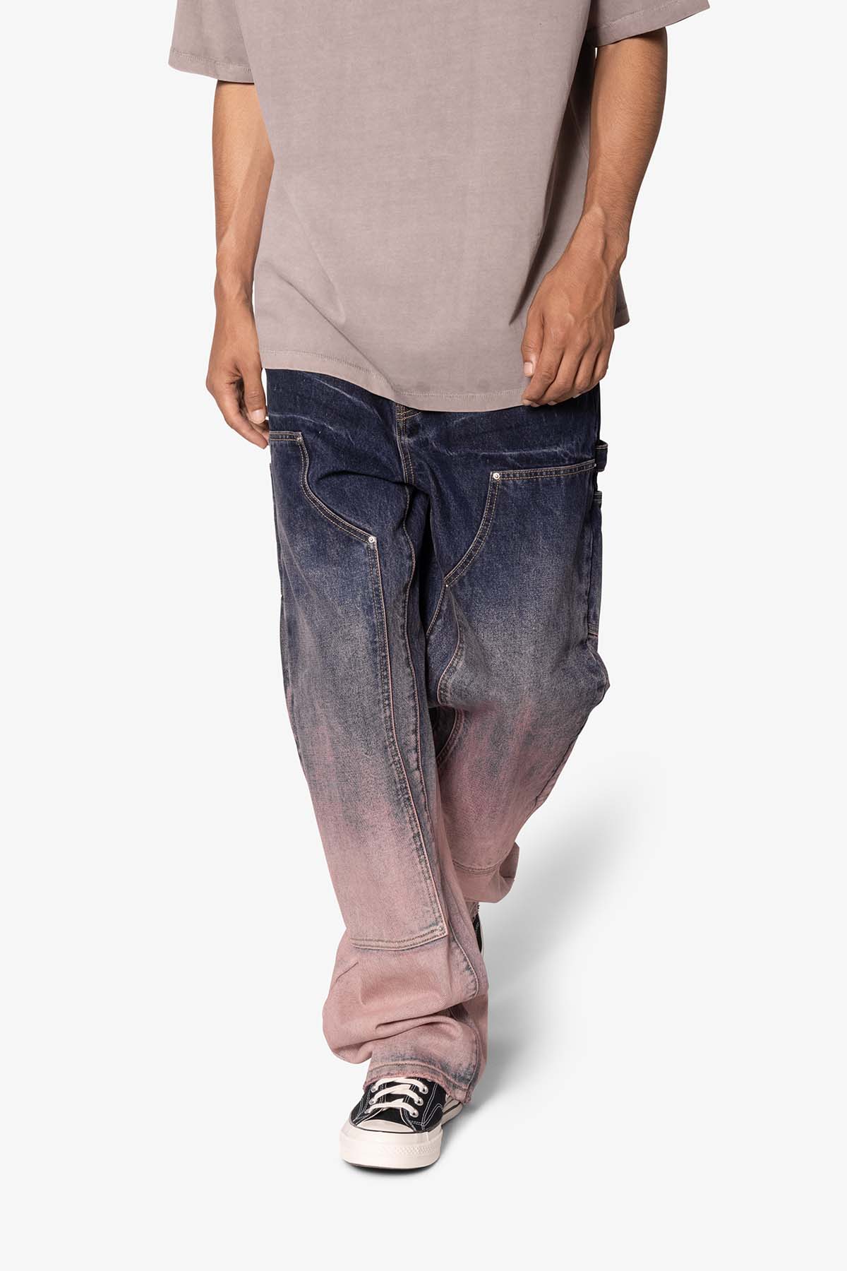 Ultra Baggy Gradient Double Knee Denim - Blue/Pink