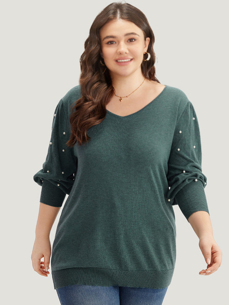Supersoft Essentials Solid Pearl Beaded Elastic Cuffs Pullover