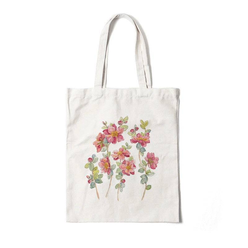 Women's Medium Canvas Flower Basic Classic Style Square Open Canvas Bag