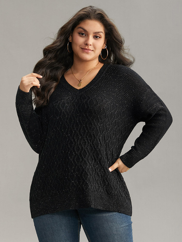 Plain Sparkly V Neck Loose Pullover