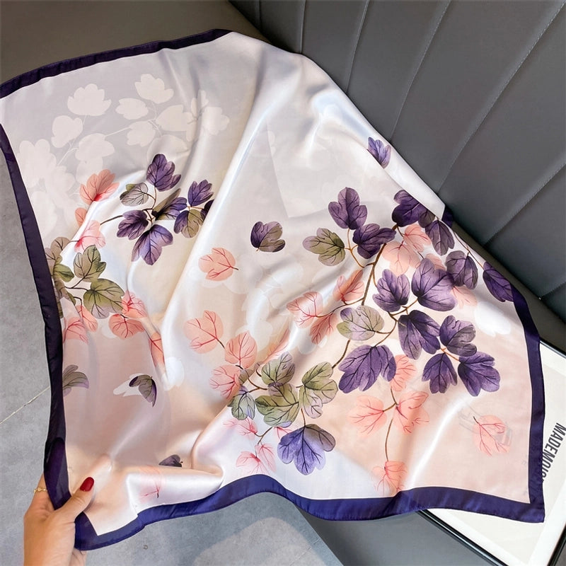 Women's Elegant Sweet Color Block Satin Printing Flowers Silk Scarf