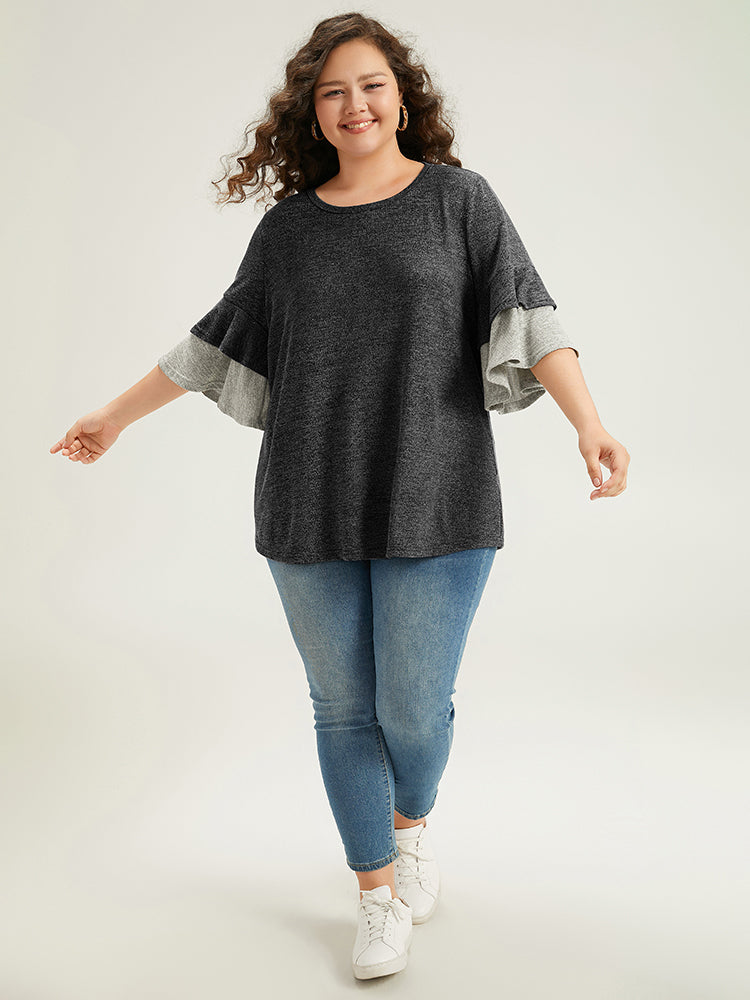 Contrast Layered Flutter Sleeve T-shirt