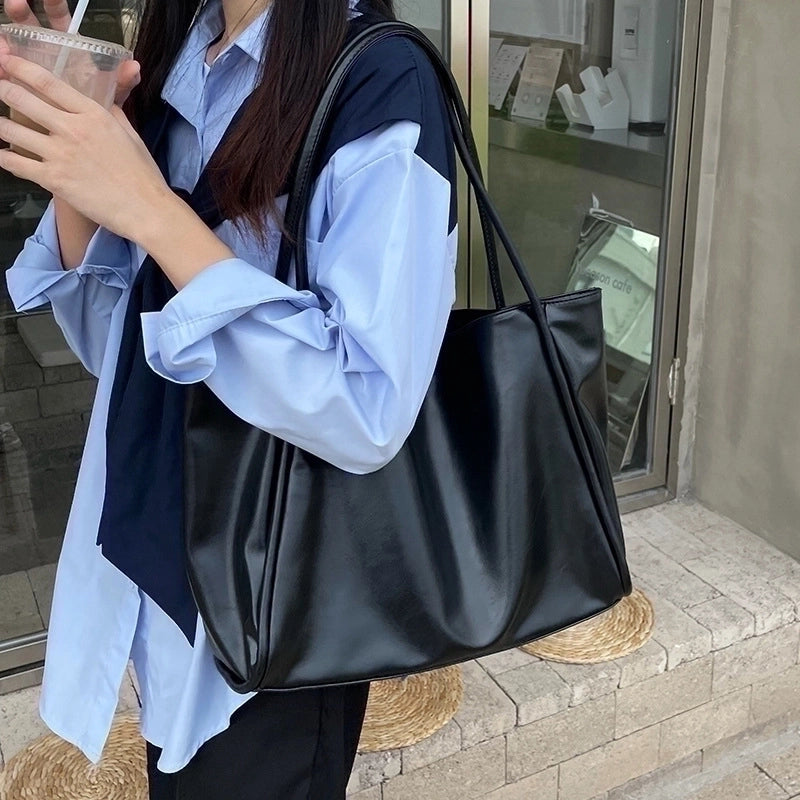 Women's Large PVC Solid Color Streetwear Square Magnetic Buckle Tote Bag
