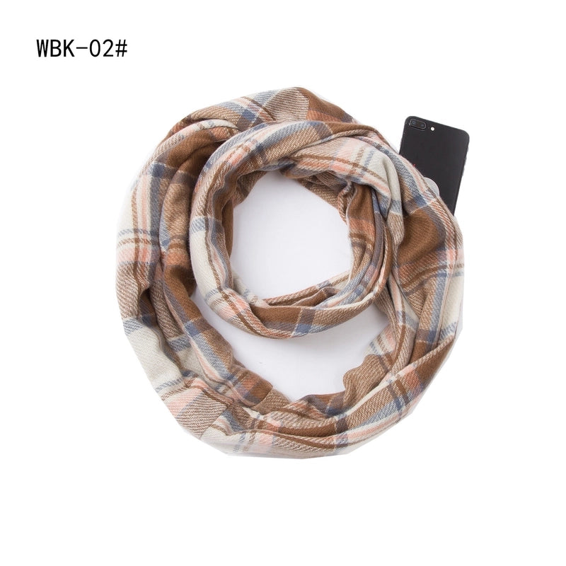 Hot Autumn And Winter New Scarf Men And Women Couple Thickened Pullover Plaid Zipper Pocket Scarf