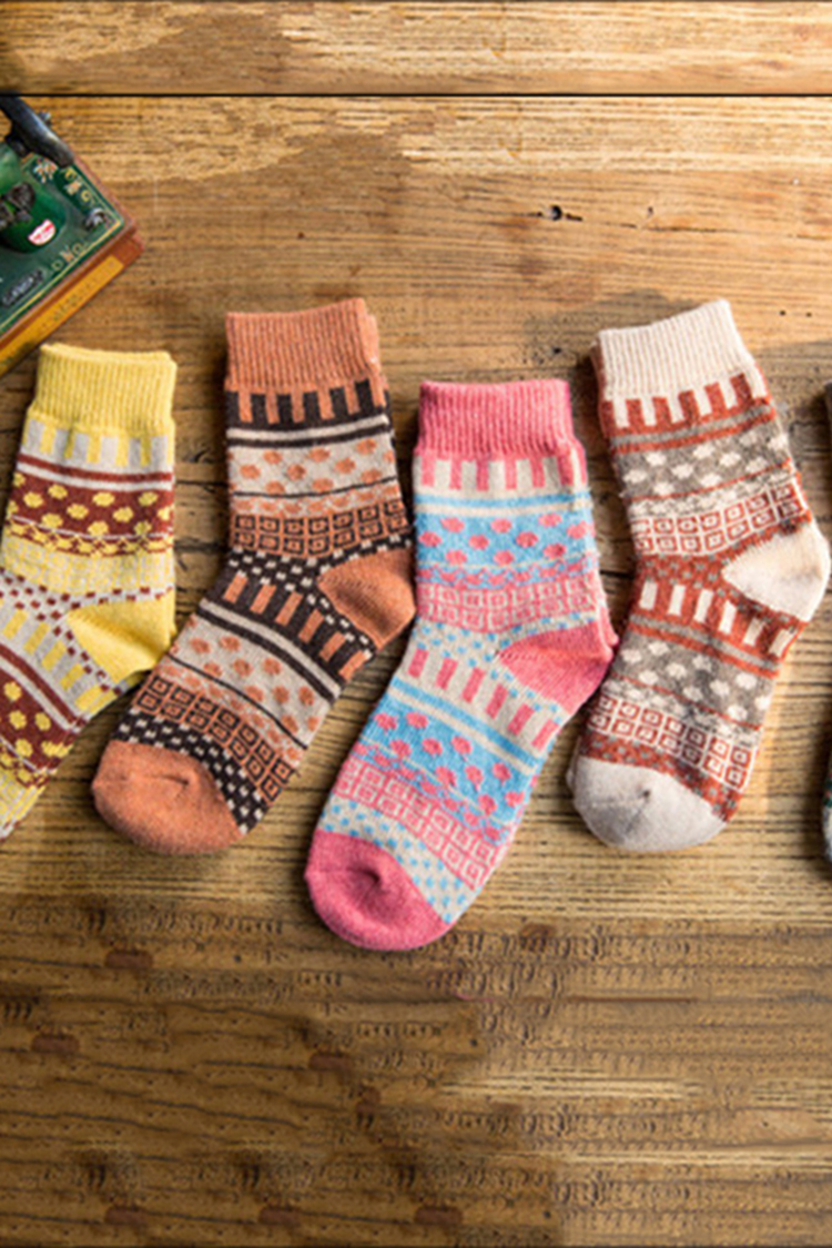 Retro Ethnic Polka Dot 5 Pairs Of Socks