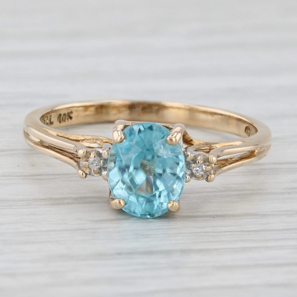 2.05ct Oval Blue Zircon Diamond Ring 10k Yellow Gold Size 7.25