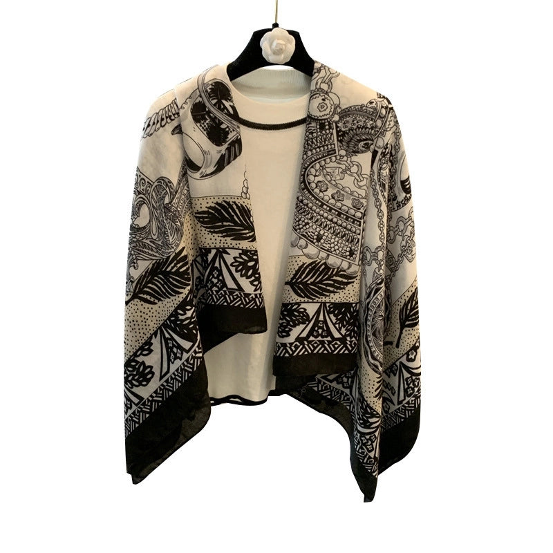 Women's Vintage Style Classic Style Oversized Chains Print Polyester Printing Shawl