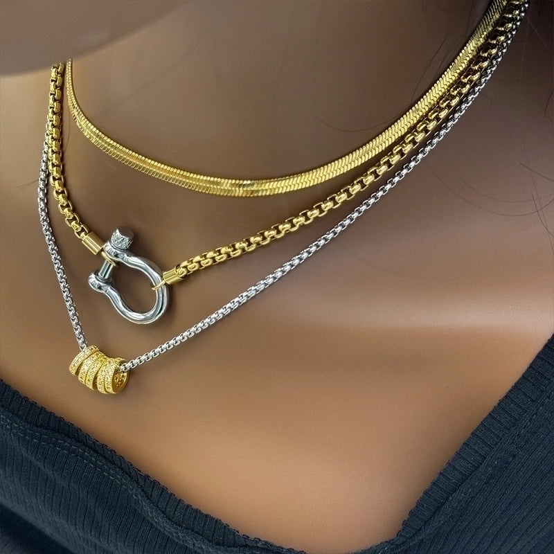 Retro Solid Color Titanium Steel Zircon 18K Gold Plated Plating Inlay Pendant Necklace