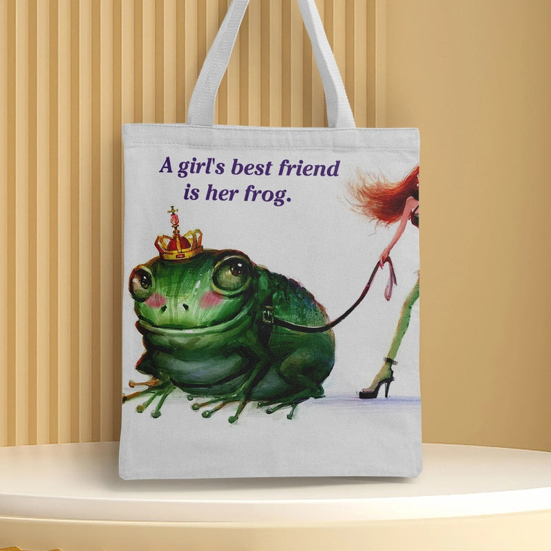 Women's Canvas Cartoon Frog Basic Classic Style Square Open Canvas Bag