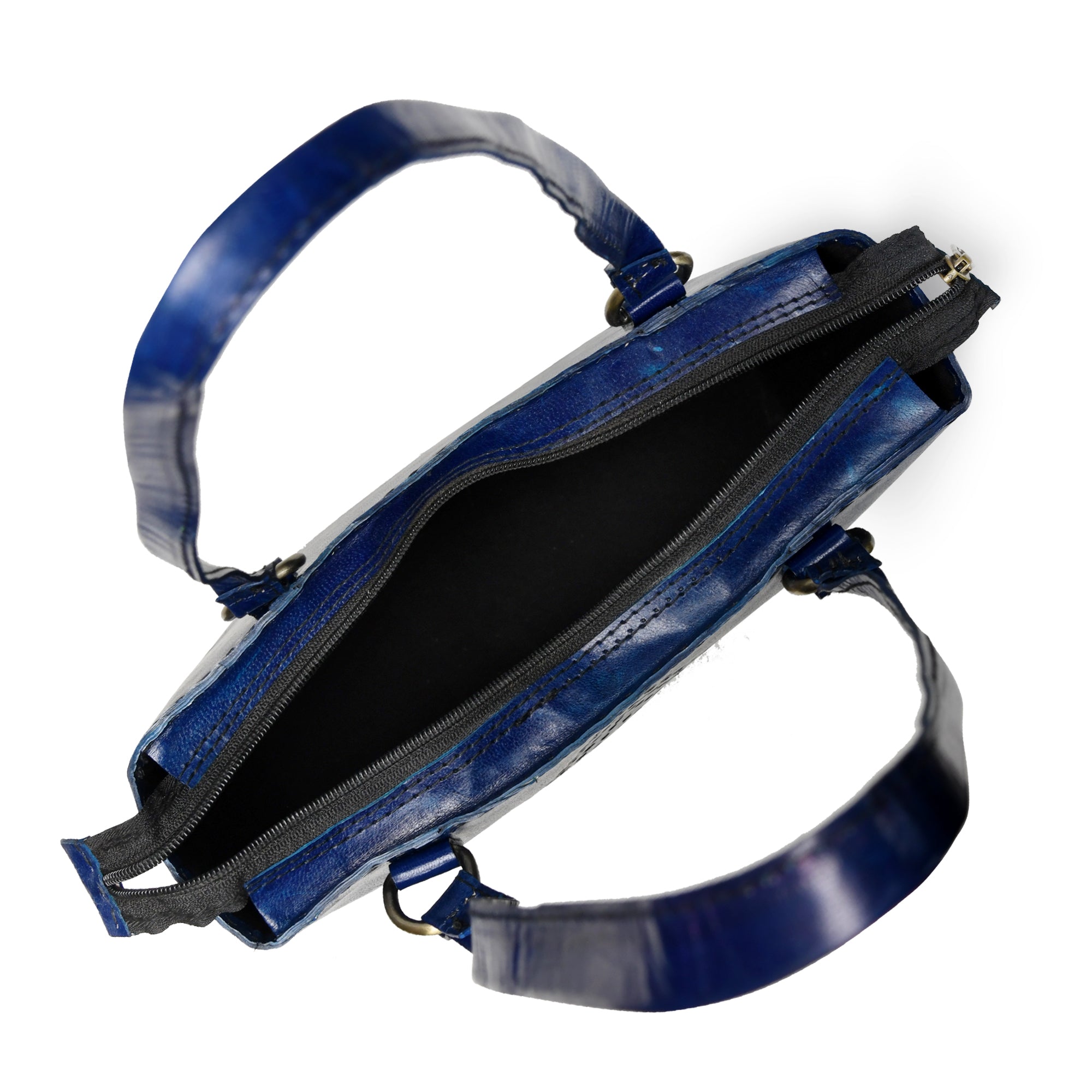 Solid Structure Blue Leather Mini Tote