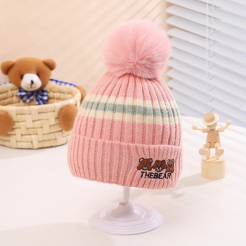 Children Unisex Cartoon Style Cute Letter Stripe Bear Wool Cap