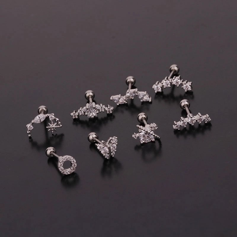 Ear Cartilage Rings & Studs Flower 316L Stainless Steel  Copper Inlaid Zircon