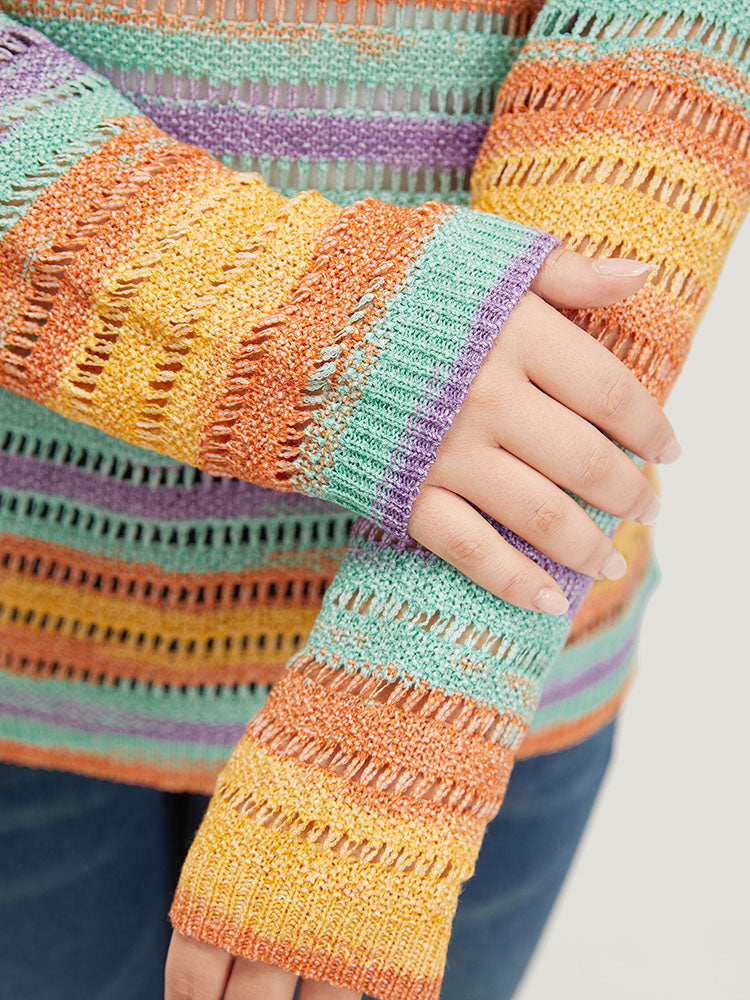 Contrast Striped Cut Out Ombre Pullover