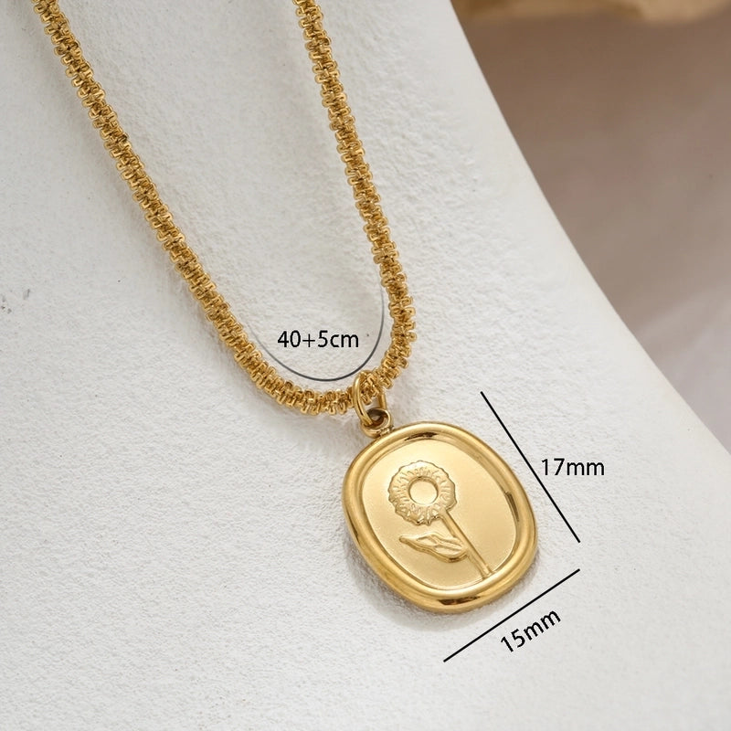 Cute Sweet Classic Style Heart Shape Floral Bow Knot 304 Stainless Steel Pendant Necklace