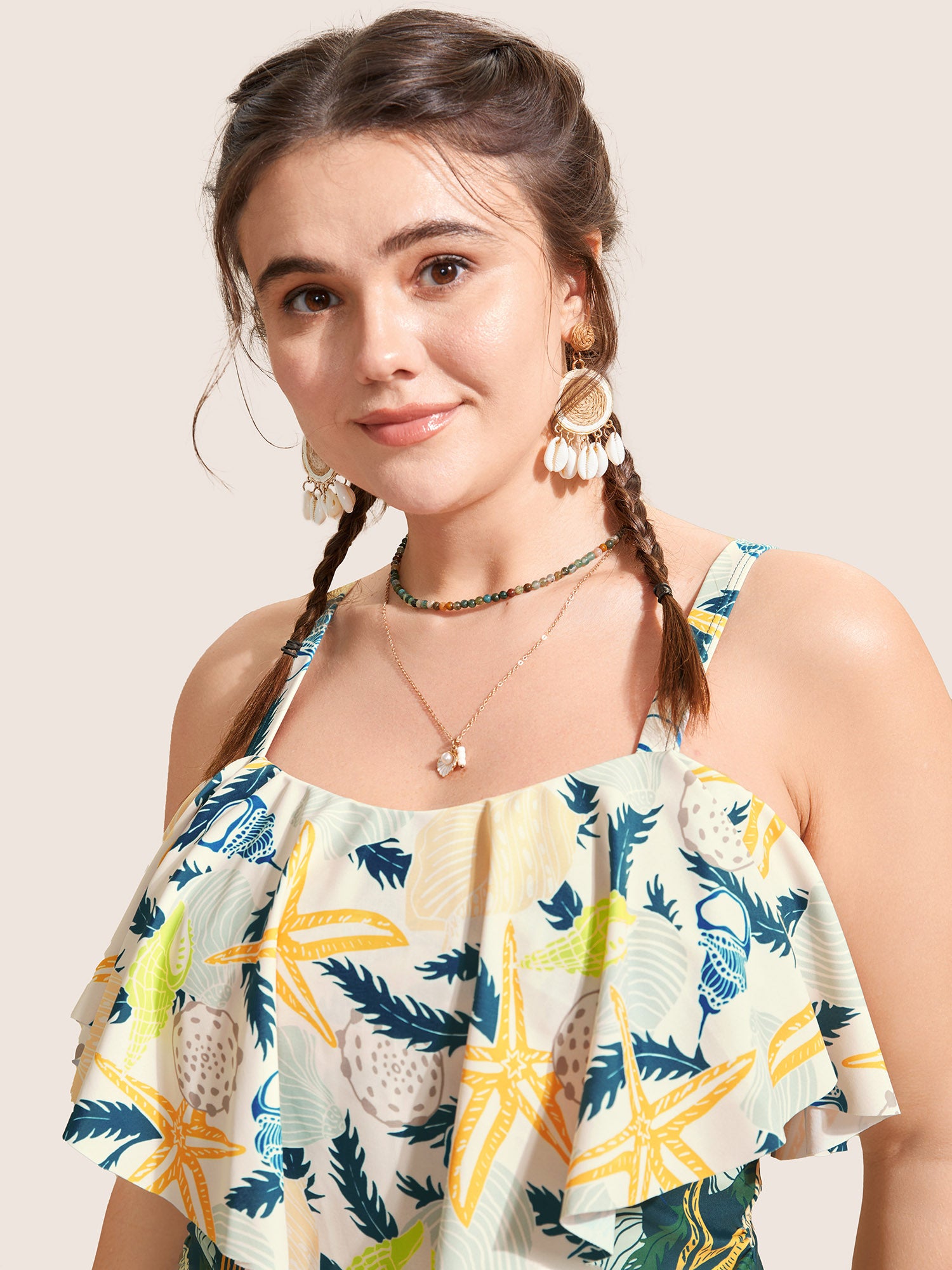 Marine Elements Tiered Ruffles One Piece Swimsuit